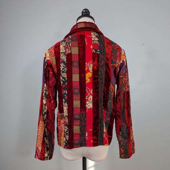 Coldwater Creek Velvet Patchwork Jacket XSP Red Floral Vintage 90S Whimsigoth - Picture 4 of 11